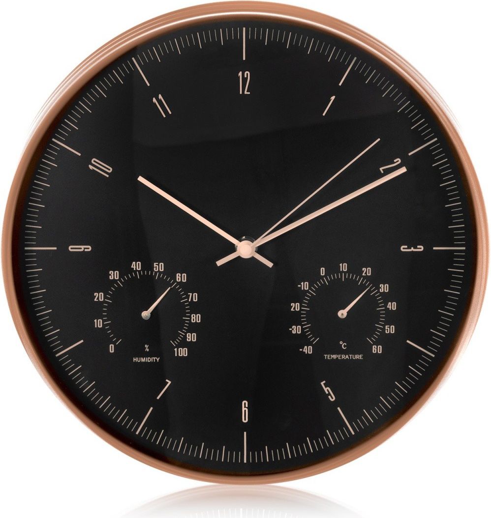 Nástěnné hodiny 12 palců 30 cm s teploměrem a vlhkoměrem CE70 G Gold