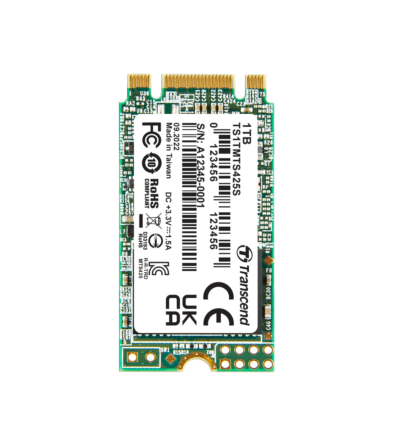 TRANSCEND MTS425S 1TB SSD disk M.2 2242, SATA III 6Gb/s (3D TLC), 550MB/s R, 500MB/s W