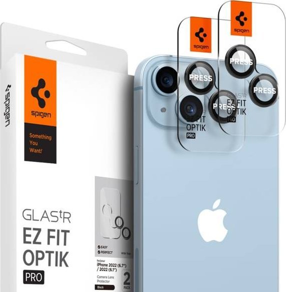 Tvrzené sklo pro fotoaparát Spigen Optik.tr ez Fit Chránič fotoaparátu Apple iPhone 14/14 Plus Black [2 PACK]