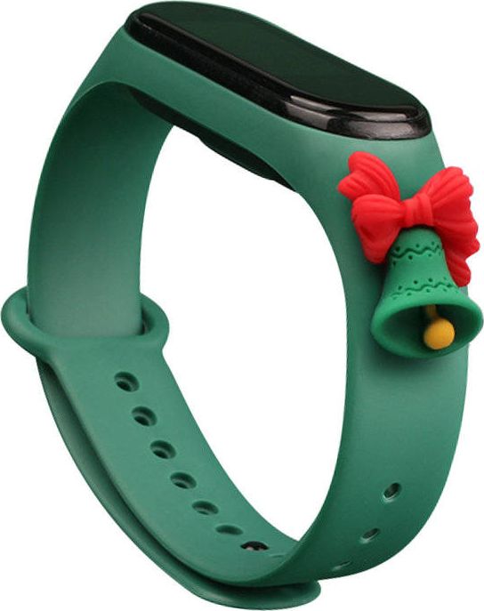 Vánoční náramek Hurtel Strap Xmas Wristband pro Xiaomi Mi Band 4 / Mi Band 3 Vánoční silikonový náramek tmavě zelený (zvonek)
