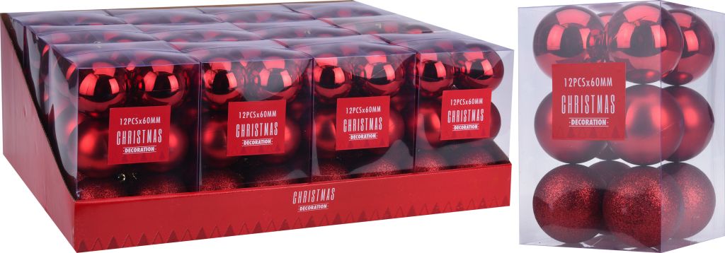 Ozdoba vianočnej gule 12 ks/6 cm červená