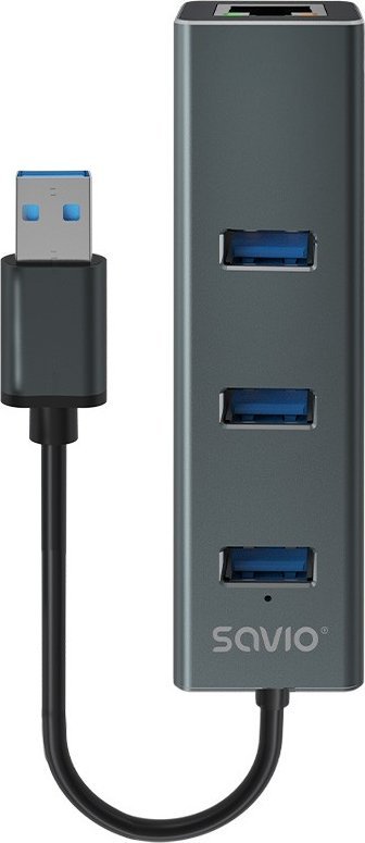Savio AK-57 USB-A - 3 x USB-A HUB with RJ-45 Gigabit Ethernet adaptér 5000 Mbit/s grey