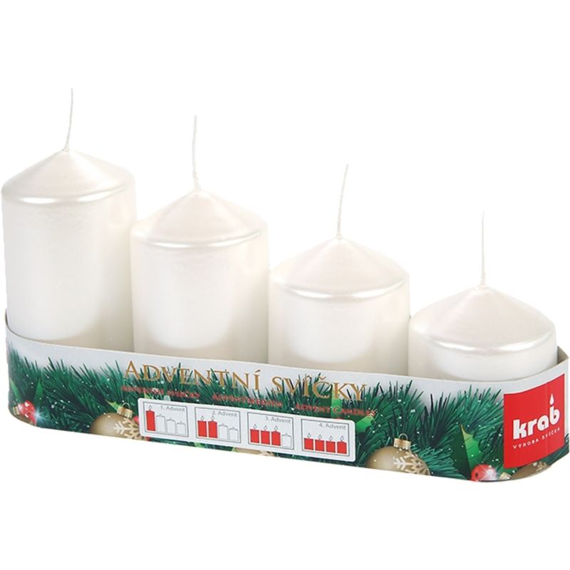 Sviečka adventné schody-metalická biela perleť 4 ks