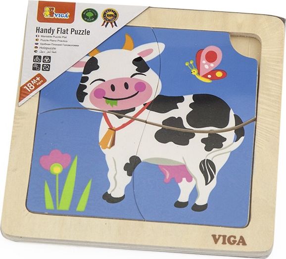 Dřevěné puzzle pro nejmenší Viga 4 ks Kravička