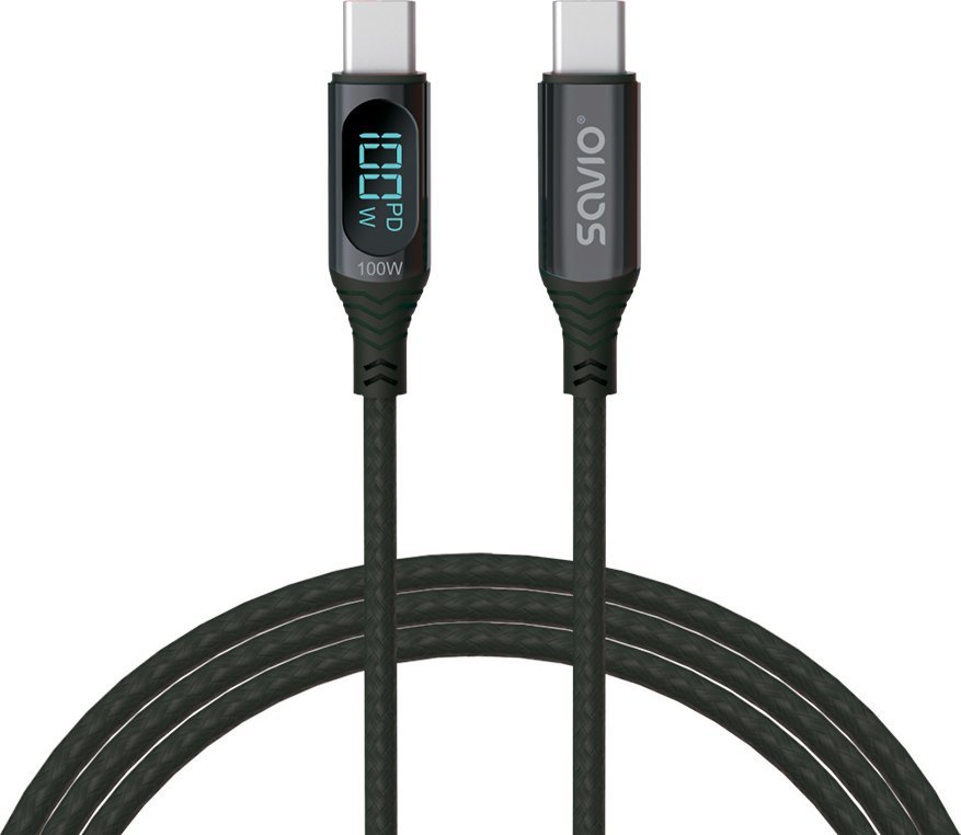 SAVIO USB-C - USB-C kábel s displejom CL-174 1 m black