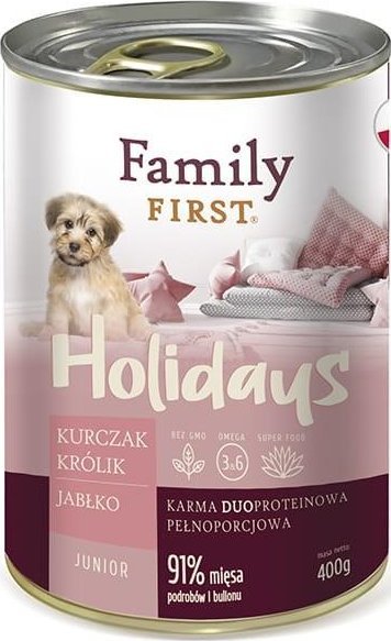 FAMILY FIRST Holidays Junior Chicken rabbit jablko - Wet dog food - 400 g