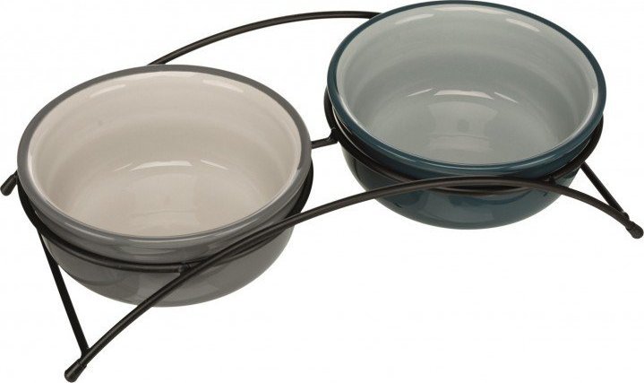 Súprava mís Trixie Ean on Feet, 2 × 1,6 l/o 20 cm, benzín/svetlo benzín/šedá/svetlo šedá