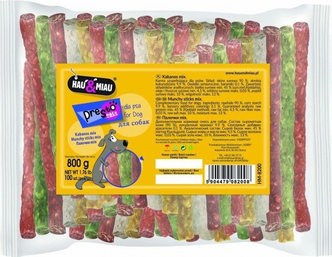 Hau&Miau KABANOS 8-9mm/12,5 cm, 100 ks/bal., 800 g/bal., 20 bal./krab., MIX