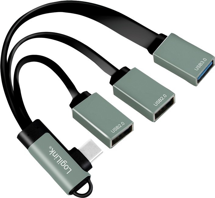 Hub USB 3.2, USB-C/M 90, až 3xUSB-A/F, 0,15 m