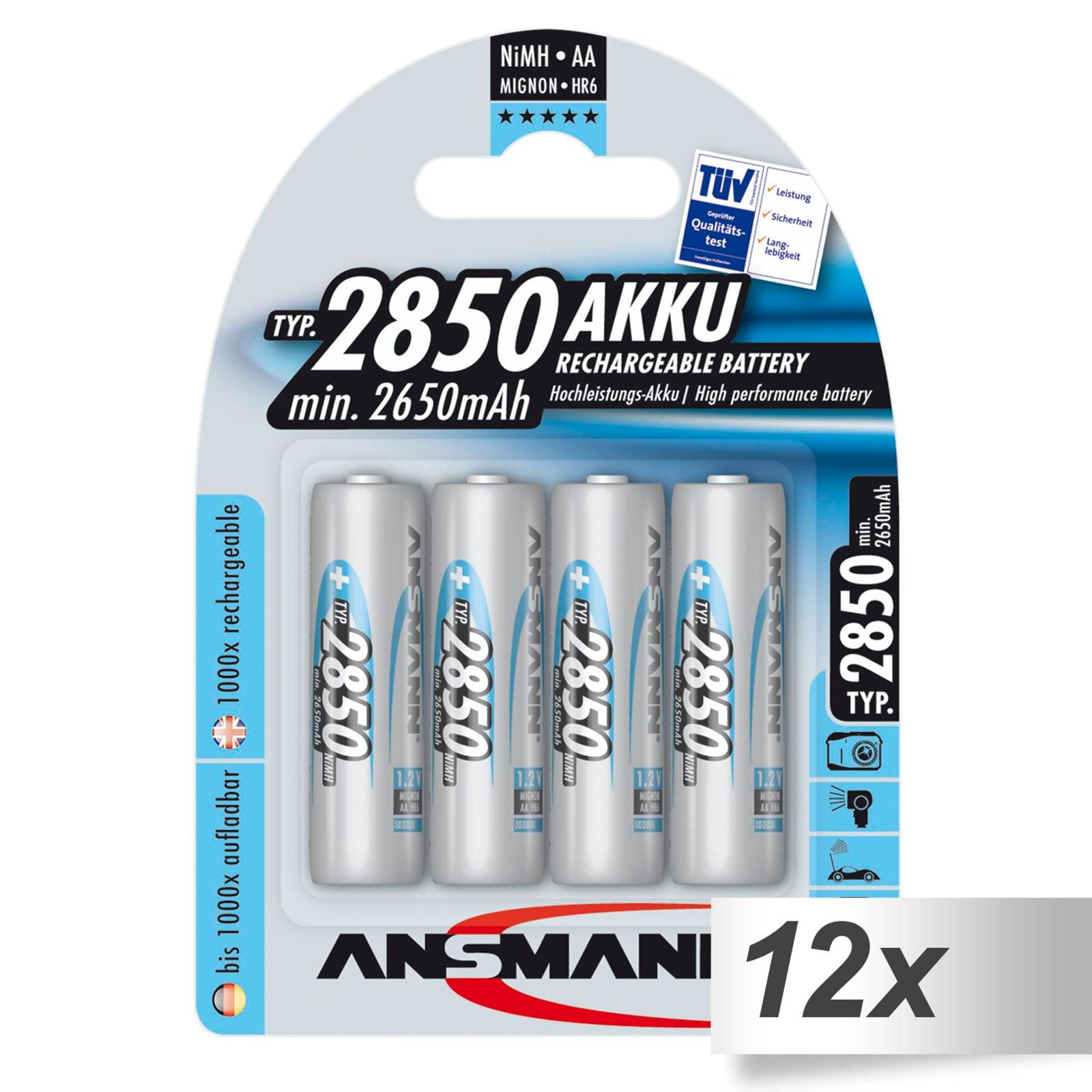 12x4 Ansmann NiMH aku 2850 Mignon AA 2650 mAh