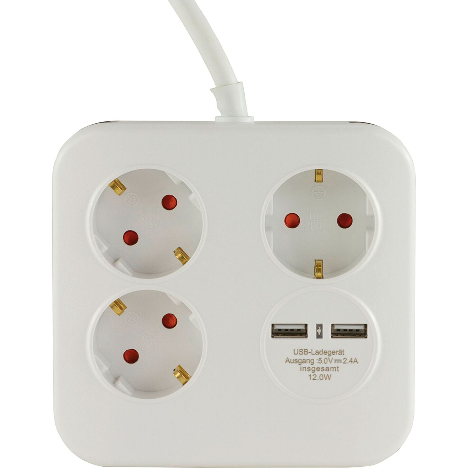 REV PowerQuad 3-fold 2x USB white Multiple Socket Outlet
