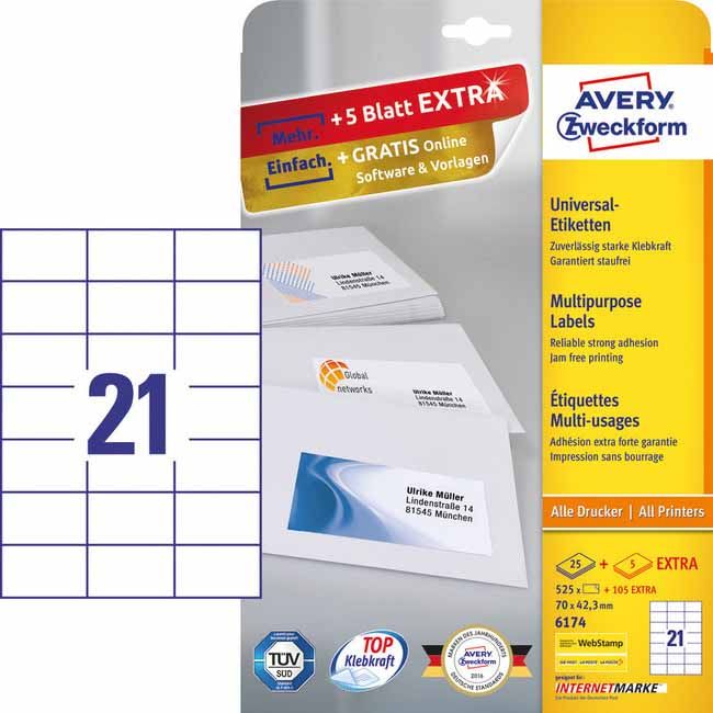 ETIKETY ZF 6174 70X42,3 BÍLÉ 25 LISTOVÉ ETIKETY - 6174