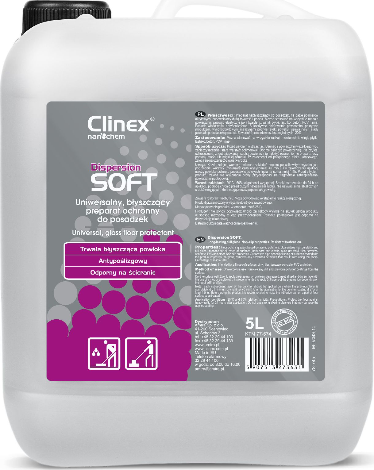 Zbraňská příprava zzdoby Clinex na podlahy Winel Tiles Lastrio PVC Concrete Clinex Dispersion Soft 5l Příprava na podlahy vinylové dlaždice Lastrico beton PVC PVC Clinex Dispersion soft 5ll 5l ll 5L