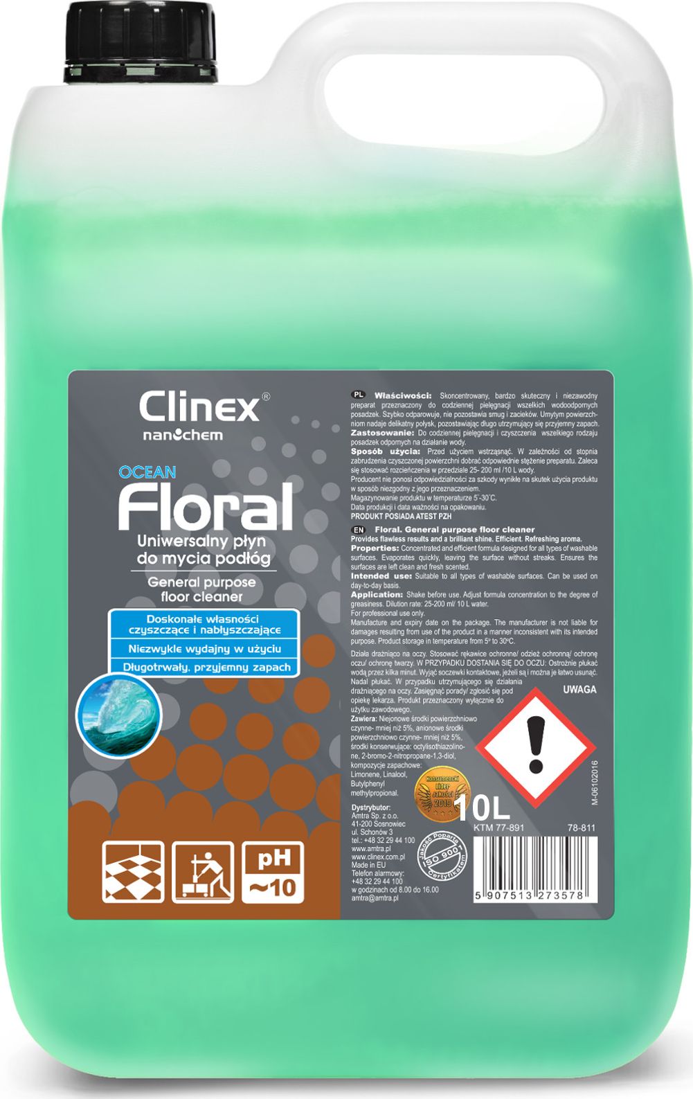 Clinex Čistič na podlahy, bez šmouh, lesk, vůně CLINEX Floral - Ocean 10L Čistič na podlahy, beze šmouh, lesk, vůně CLINEX Floral - Ocean 10L