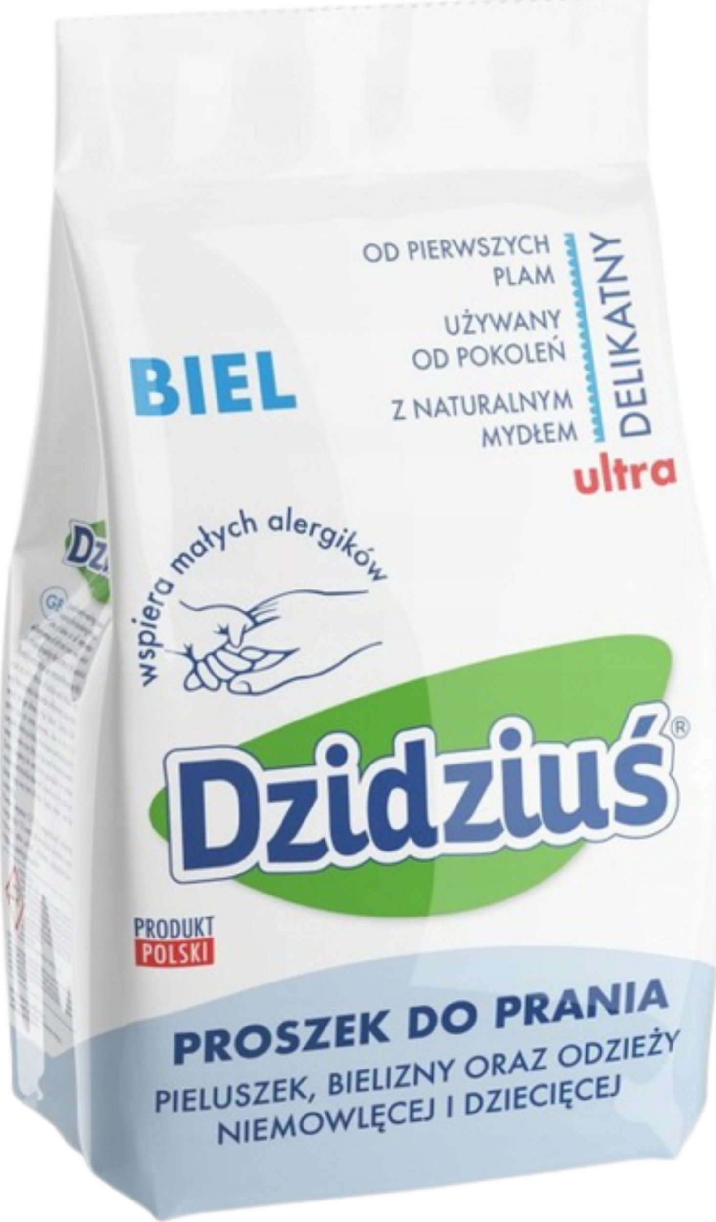 Dzidziuś Prací prášok na plienky, spodná bielizeň, dojčenské oblečenie Biely 1,5kg