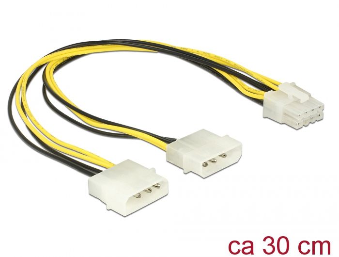 DeLock 85453 Kabel 2 x 4 Pin Molex Stecker / 8 Pin EPS Stecker 30 cm