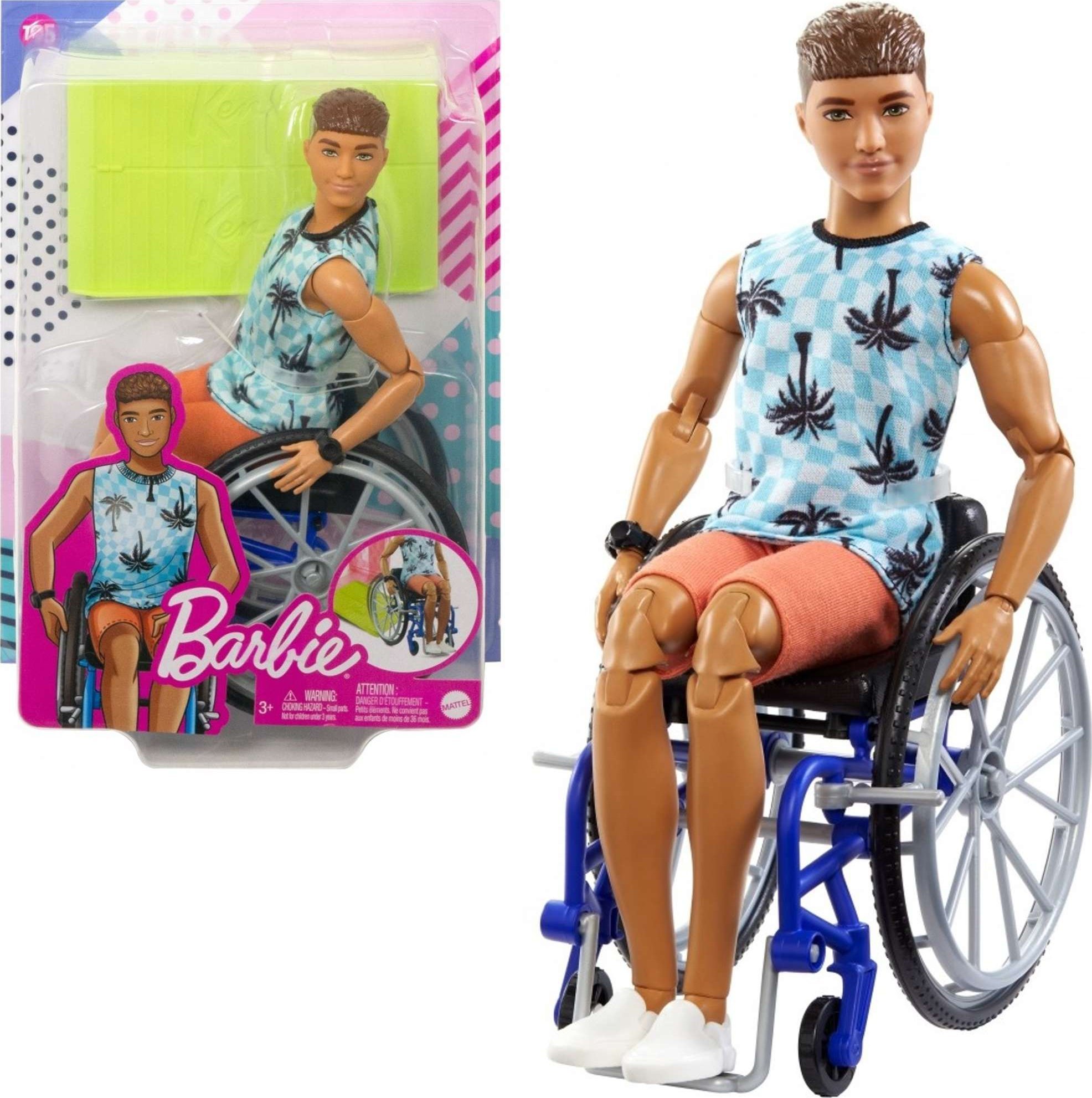 Panenka Barbie Mattel Barbie Ken Fashonistas Panenka na invalidním vozíku Top s palmami HJT59