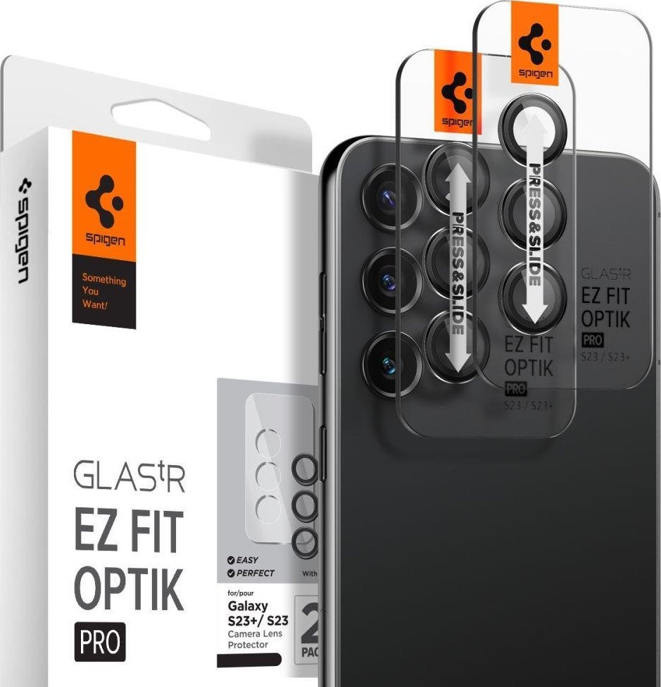 Spigen Glass EZ Fit Optik Pro 2 Pack, černá - Samsung Galaxy S23/S23+