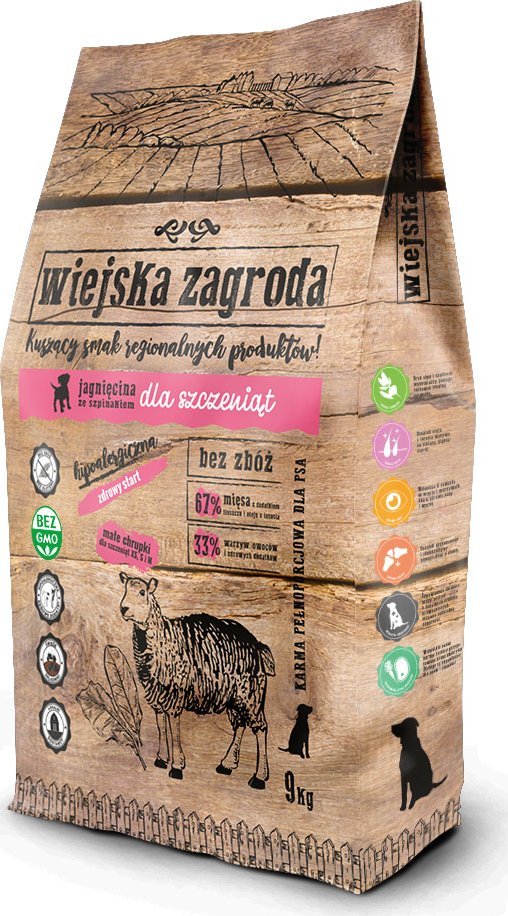 Wiejska Zagroda Jahňacie so špenátom pre šteňatá 9 kg