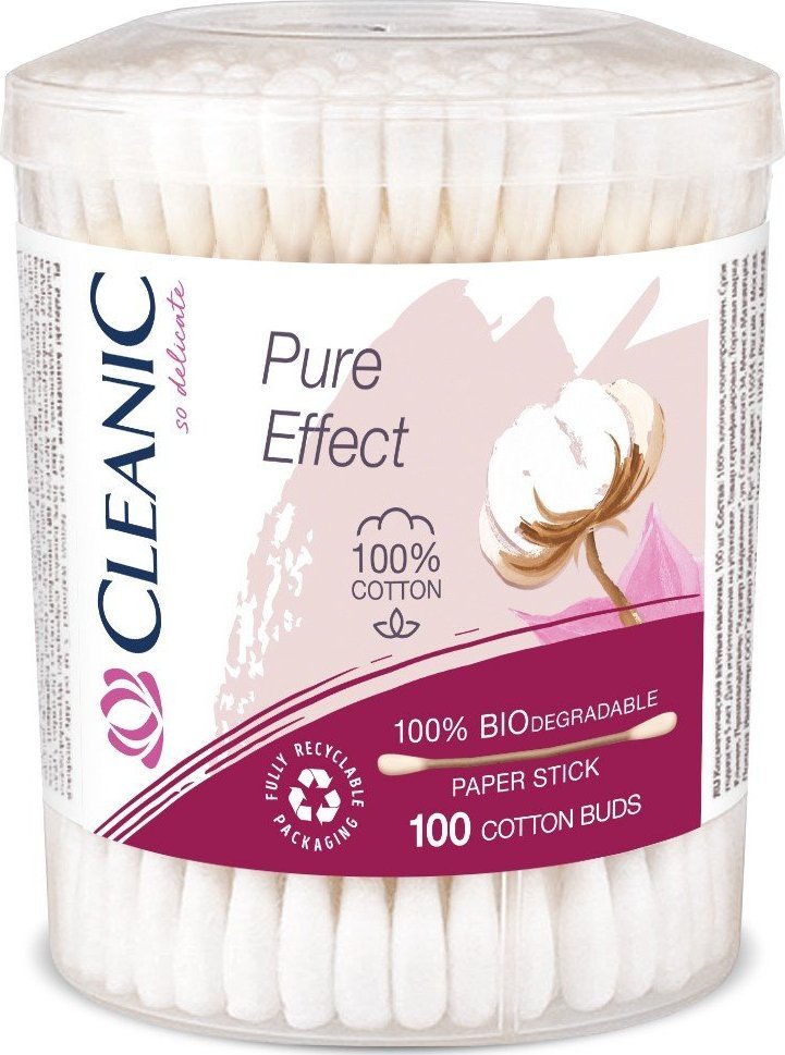 Vatové tyčinky HARPER Cleanic Pure Effect - 100% biologicky odbúrateľné 1 balenie - 100 ks (škatuľa)