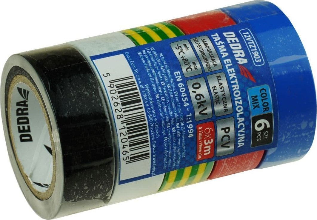 Dedra Elektrická izolační páska PVC mix 19mmx3m sada 6 ks