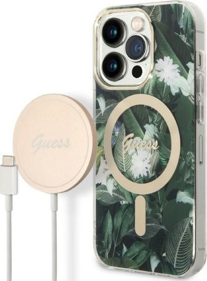 Hádej Case Case + Wireless Charger GUBP14LHJEACSA Apple iPhone 14 Pro Zielony/Green Hard Case Jungle Magsafe