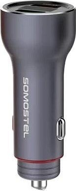 Somostel nabíječka Autonabíječka Somostel SMS-A89 2xUSB dual + USB kabel Iphone Quick Charge QC 3.0 kovově šedá
