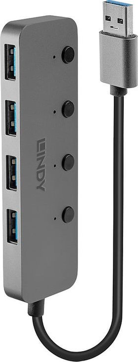 Lindy 4 Port USB 3.0 Hub mit Ein-/Ausschaltern, USB-Hub 43309