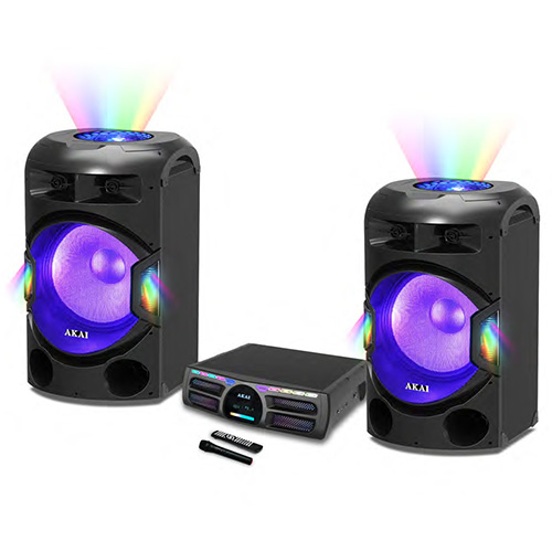 Reproduktor AKAI, Dual speaker system Y3, párty, Bluetooth, 3 x mikrofon, dálkový ovladač, LED světelné efekty, 400 W RMS