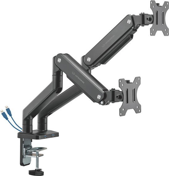 Ultradesk nastavitelná ultradeská větev dvojitá rukojeť pro 2 monitory, 20 kg, upevňovací montáž, 17-32, 75x75/100x100, černá