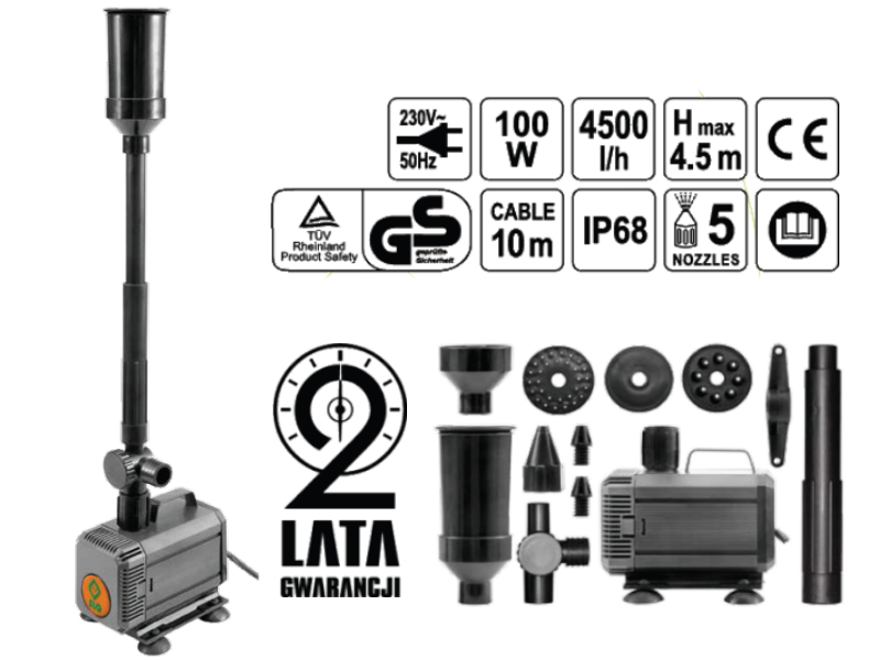 Flo Fountain Pump 100W, 4500L/H H = 4,5 m, 5-ends, 1Cal 79933