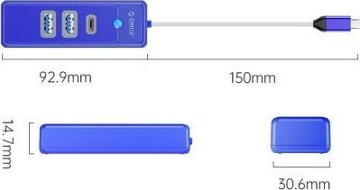 Orico USB HUB ORICO USB-C HUB 2X USB-A 3.1 + USB-C, MODRÁ