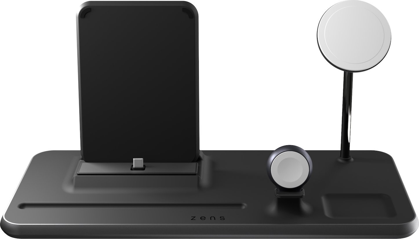 Zen Zens Zens Aluminium Charger 4in1 magsafe iPad + AppleWatch - bezdrátová nabíjecí stanice pro čtyři zařízení Magsafe a Apple Watch - (Magsafe 15W, iPad USB -C Dock 18W, Apple Watch 5W, Qi 5W) (