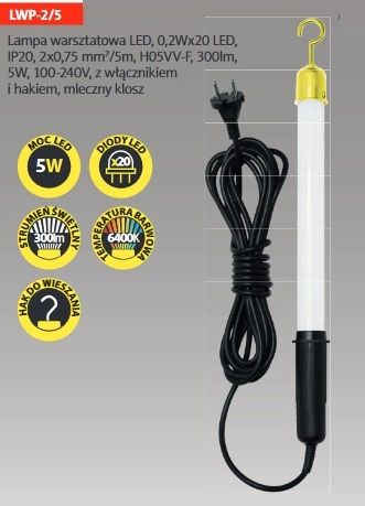 Kel Led dílenská lampa 6W s vypínačem 5m (W-98731)