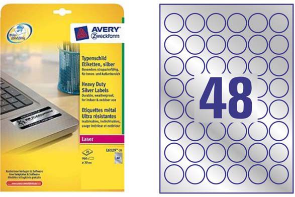 Avery Zweckform LABEL ZF 6129 DIA.30 20 LISTŮ STŘÍBRNÝ LABEL - L6129-20