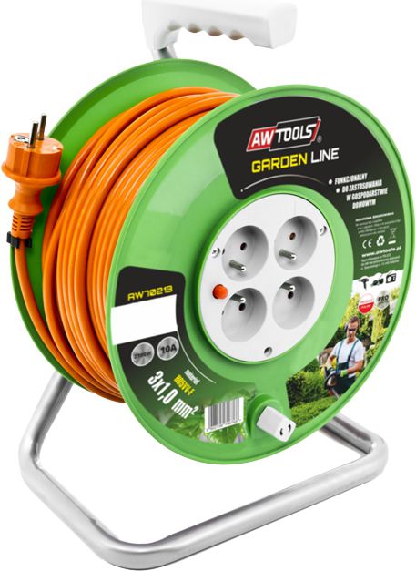 AWTools Garden Line naviják prodlužovací kabel 3 x 1mm 10A 4 zásuvky oranžová 20m (AW70212)