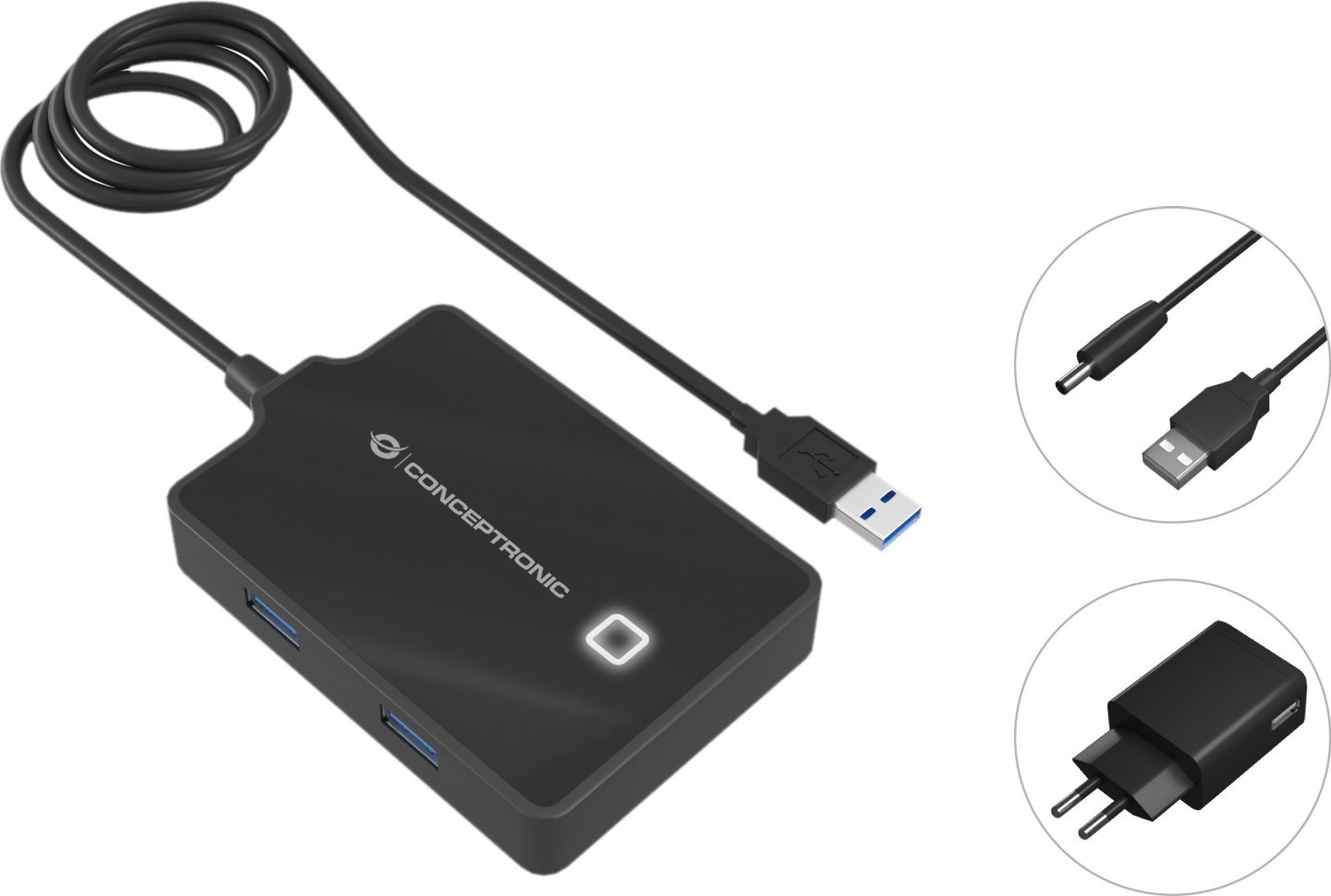 Conceptronic USB HUB CONCEPTRONIC USB-Hub 4-Port 3.0 -> 4x3.0 m.Netzteil sw