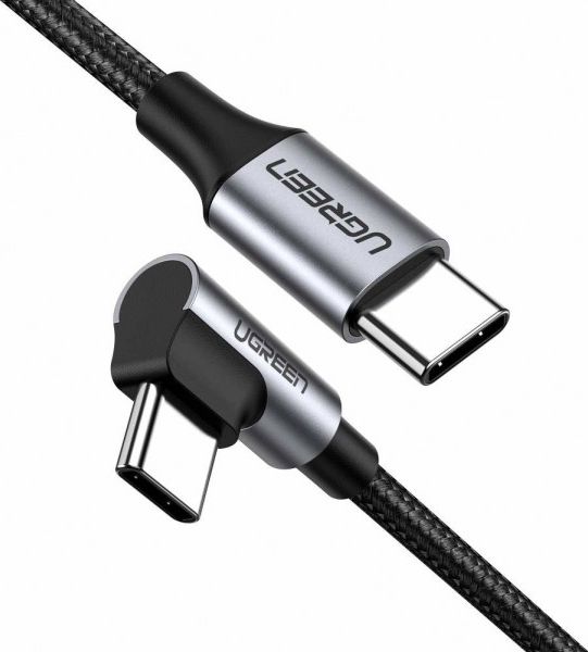 UGREEN USB-C to Angled USB2.0-C Round Cable 1m Gray Black
