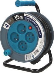 Orno MINI naviják prodlužovací kabel, 4 zásuvky 2P+Z, kovový stojánek, PVC H05VV-F 3x1mm? , délka 15m, tyrkysová, verze schuko