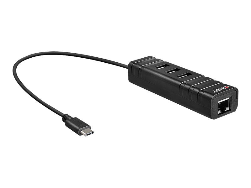 Lindy USB HUB 1x RJ-45 + 3x USB-A 3.0 (43249)