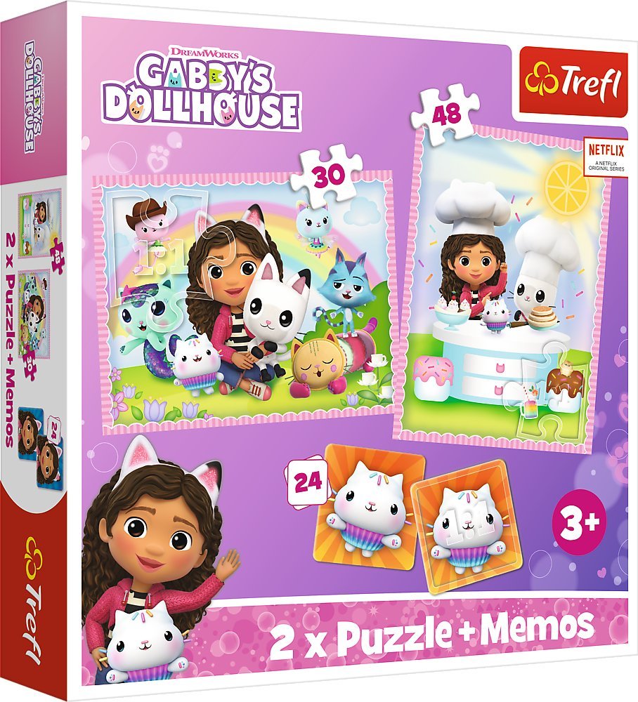 Trefl Gabbyin domeček pro panenky 2v1 puzzle s poznámkami a kočičí kamarádkou Gabbys Dollhouse