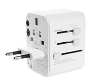 Adaptér FIXED Cestovní pro EU, UK a USA/AUS, s 3xUSB-C a 2xUSB výstupem, GaN, PD 65W, bílý