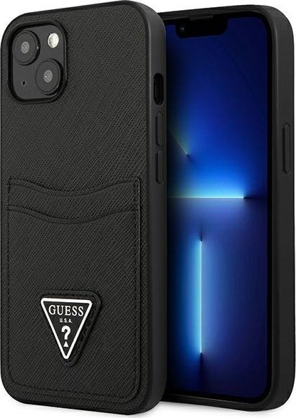 Guess Guess GUHCP13SPSATPK pevný kryt pro iPhone 13 mini 5.4 černý/černý s logem SaffianoTriangle a slotem pro karty