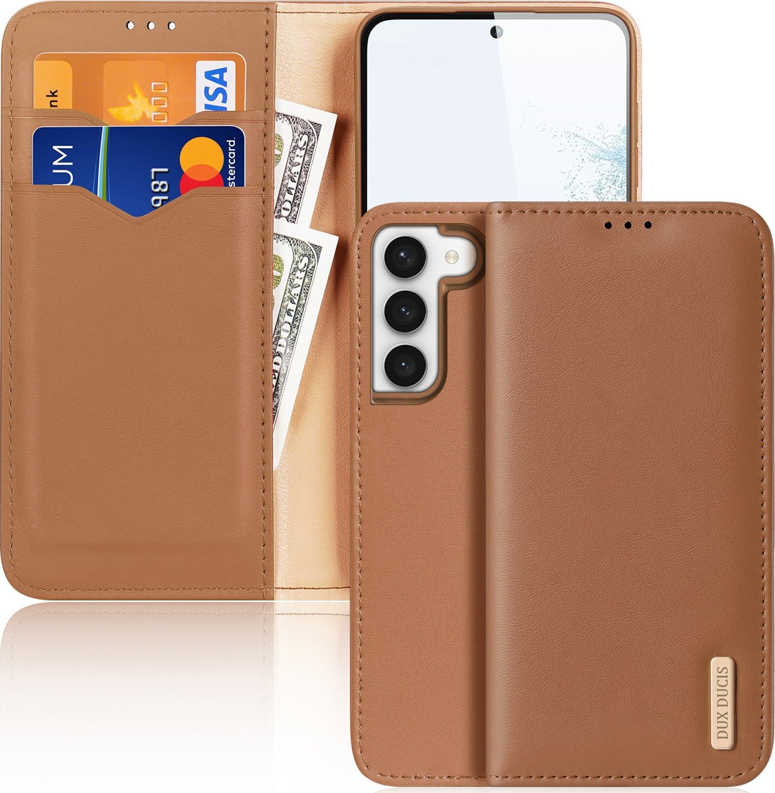 Puzdro Dux Ducis Dux Ducis Hivo pre kryt Samsung Galaxy S23+ s chlopňou stojanček na peňaženku RFID blokovanie hnedej
