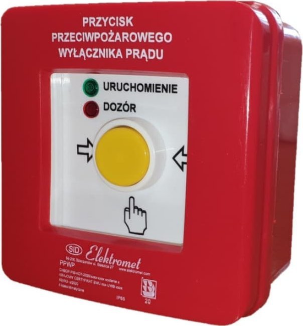 Tlačítko požáru. N/T 2 Aktuální stopy 12A R-Z Press-up Diode CZERW/ZIEL 230V AC/230V AC PPWP-1 B/4 904406