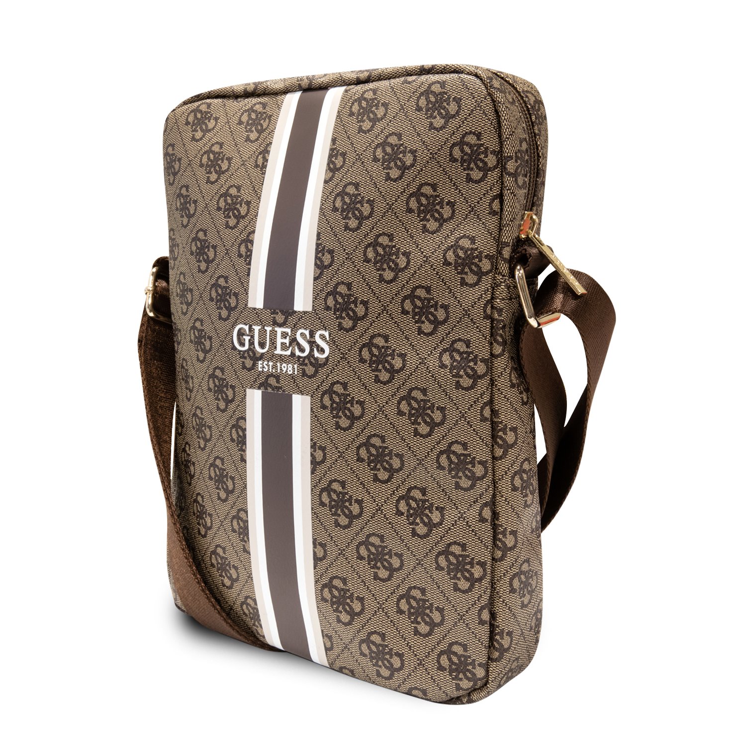 Guess PU 4G Printed Stripes Tablet Bag 10  Brown Nové