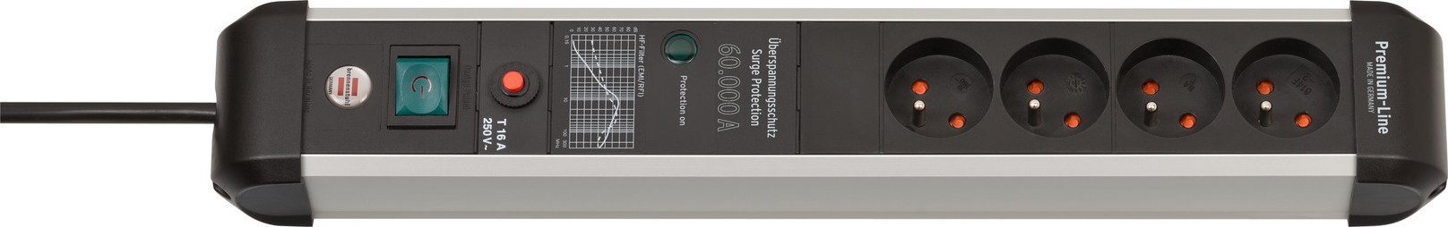 Brennenstuhl Premium-Protect-Line prodlužovací kabel proti přepětí 4 zásuvky 3 m černá a stříbrná (1391014400)