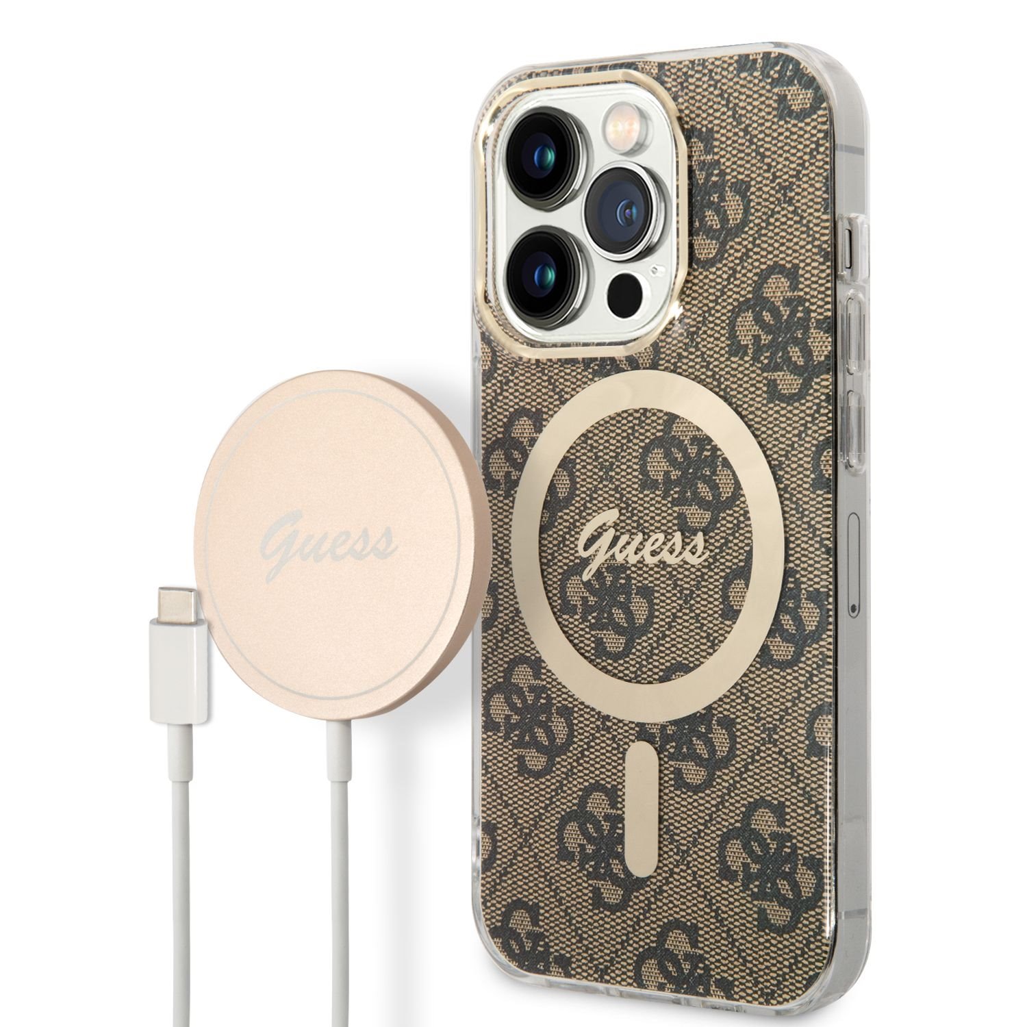 Hádej Case Case + Wireless Charger Gubpp14lh4eacsw Apple iPhone 14 Pro Brown/Brown Hard Case 4G Print Magsafe