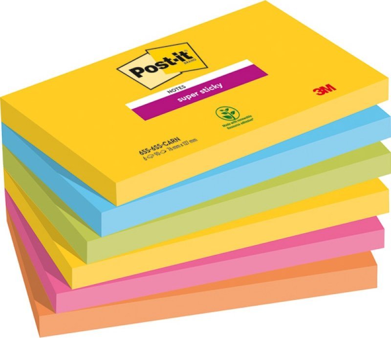 Post-It 3M Super Sticky Notes, KARNEVAL, 76x127mm, 6x90 karet.