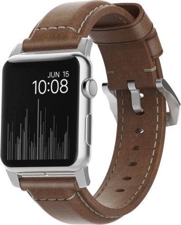 Nomad Řemínek NOMAD Tradiční kožený hnědý 42mm / 44mm konektor stříbrný